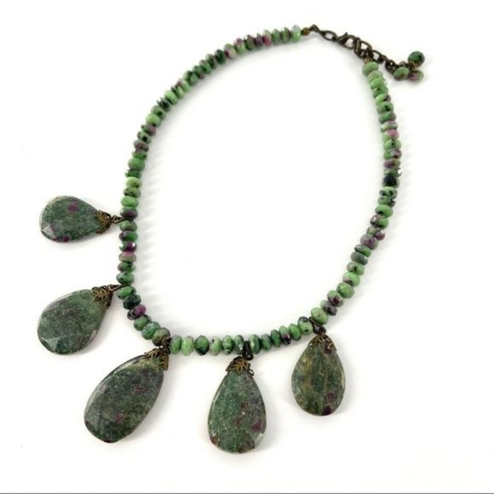 Ruby Zoisite Gemstone Beaded Teardrop Pendant Col… - image 5